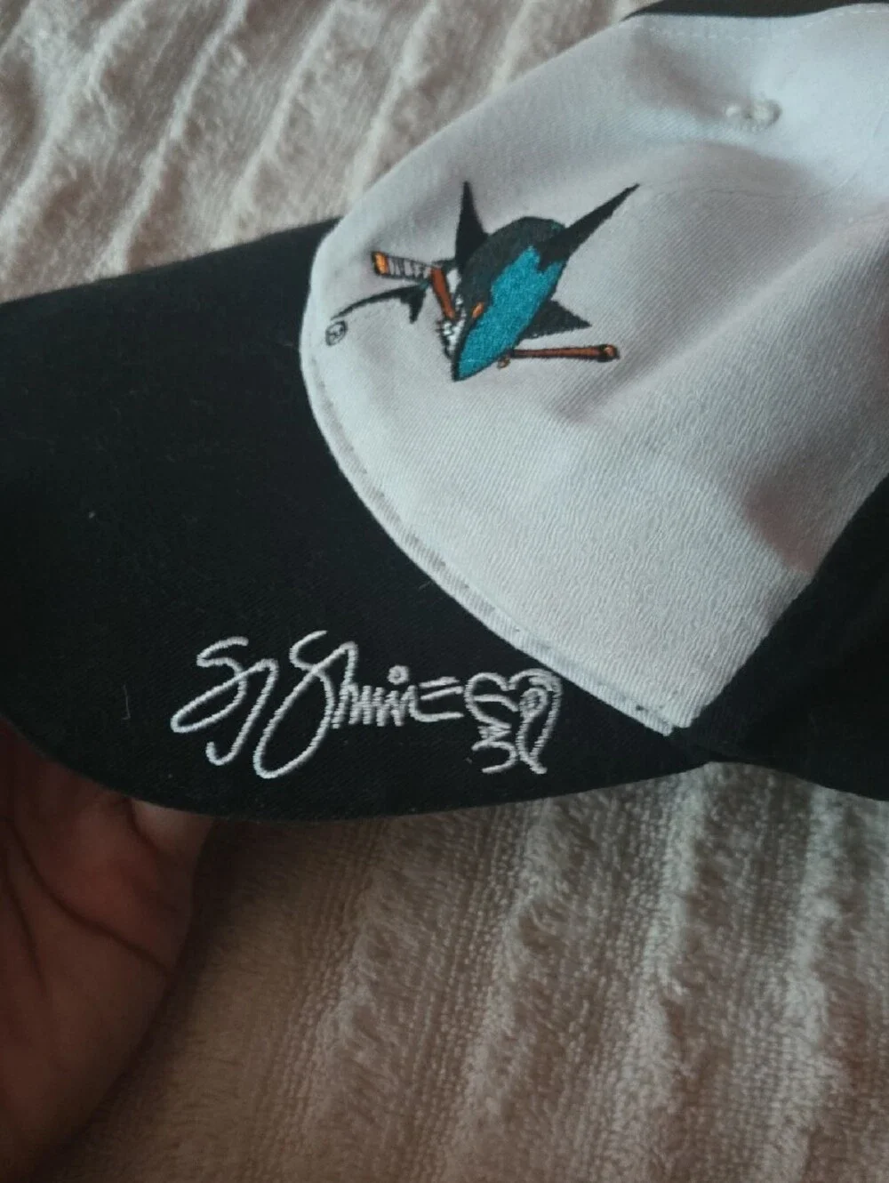 Kids Black and White Baseball Cap with Shark Hockey Logo Limited Edition